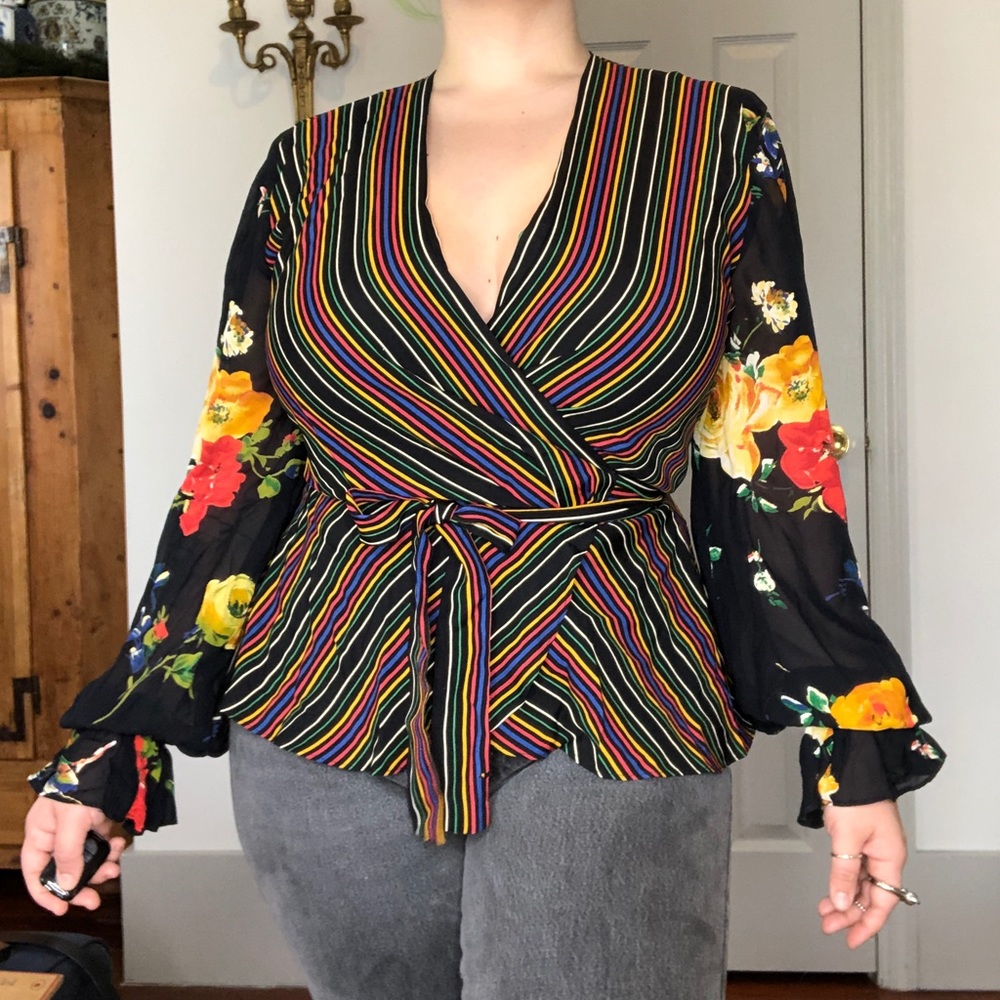 Vintage 80’s wrap mixed print top